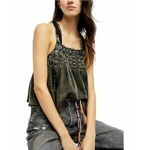 Free People Women's Marina Sleeveless Denim Cropped Tank Top Black S, $96 NWT